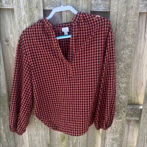 a new day Red and Black Gingham Split-Neck Blouse